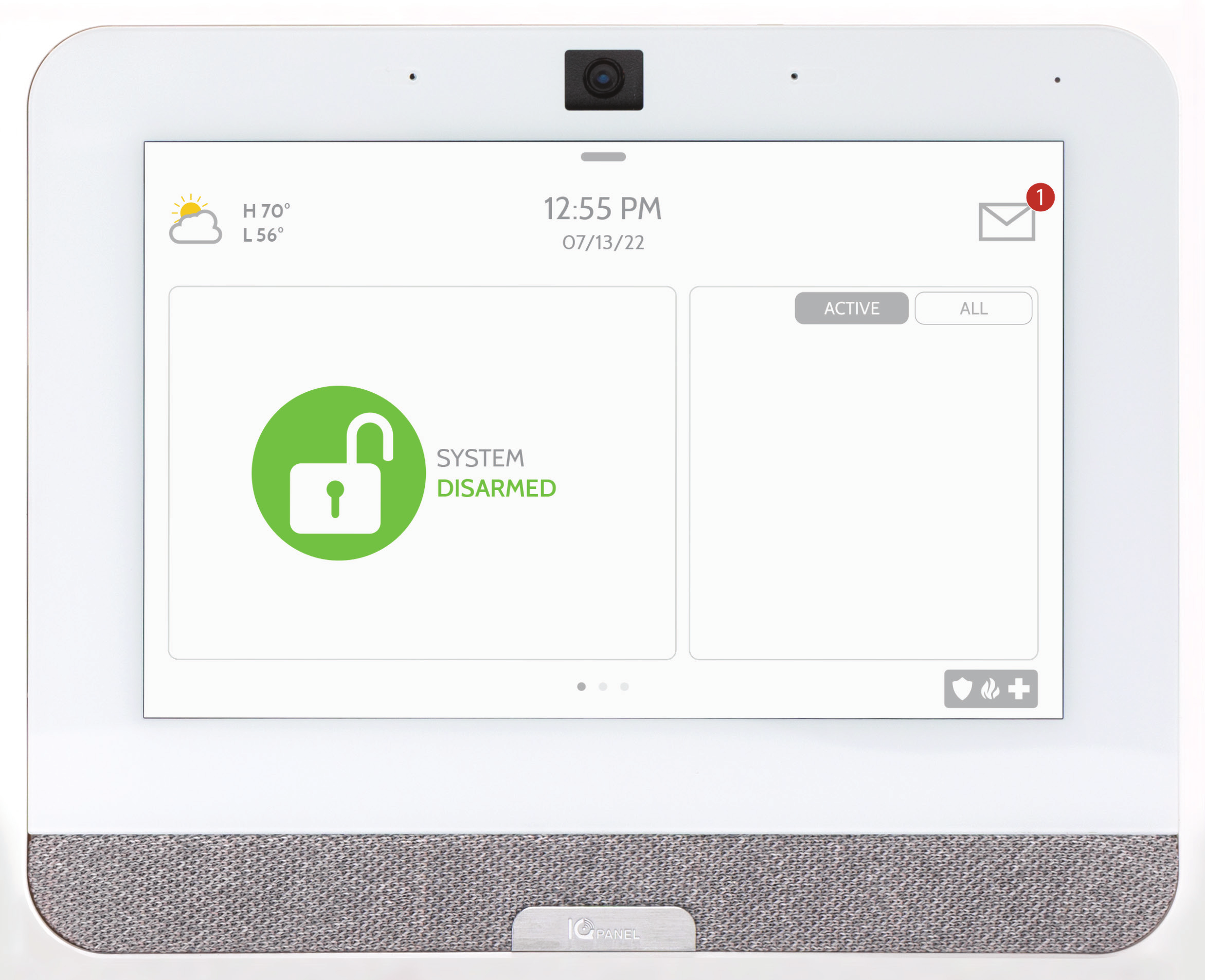 White Qolsys IQ Panel 4 touchscreen security panel