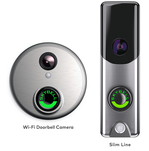 Previously installed round SkyBell Wi-Fi Doorbell Camera and SkyBell Slim Line