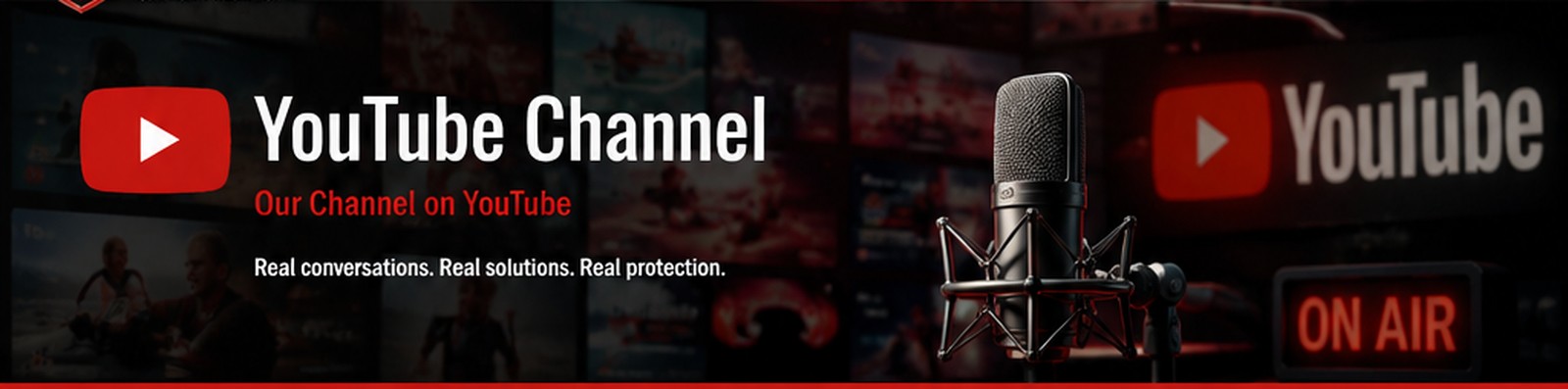 Priority 1 Protection YouTube and radio studio backdrop